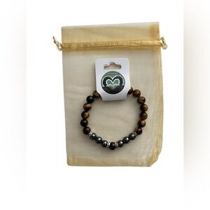 Genuine Tigers Eye and Obsidian Bracelet